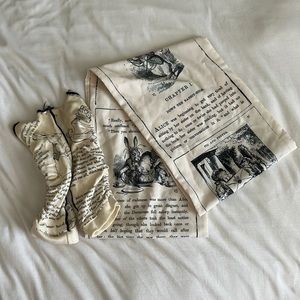 Alice in Wonderland Scarf and Fingerless Gloves Bundle Set
